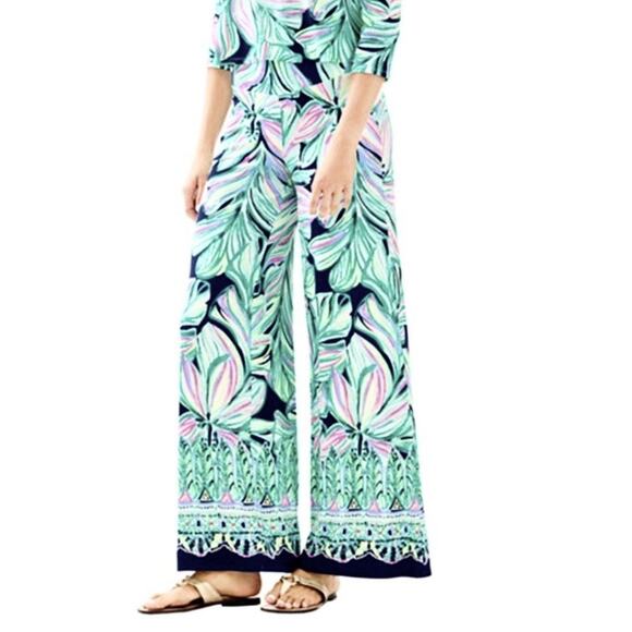 Lilly Pulitzer Weslee Palazzo Wide Leg Pant XS High Tide Bohemian Cottagecore - Picture 1 of 11